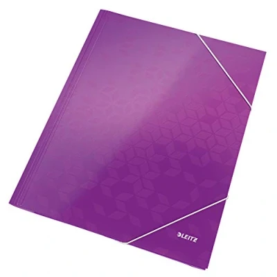 Abbildung von Leitz WOW 3 Klappen Mappe, Eckspannermappe für bis zu 150 A4 Blätter, elastischer Verschluss, Dokumentenmappe aus Pappe, Violett, 39820062