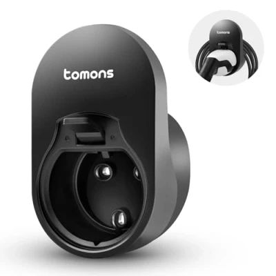 Abbildung von tomons Typ 2 Wandhalterung für Ladekabel, Elektrofahrzeuge, kompatibel mit EU Standard Steckern, EV Ladekabel Organizer, geeignet den Innen und Außenbereich Schwarz