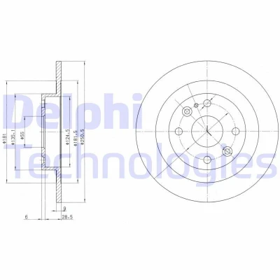 Abbildung von DELPHI BG2805 Bremsscheibe 251 9 4 voll geölt unbehandelt ohne Radlager, ABS Sensorring MAZDA: 323C IV Hatchback, MX 5 I, 2