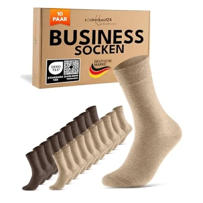 Abbildung von 10 Paar Premium Socken Herren Damen Baumwolle Komfortbund ohne Naht 70101T (Sand Braun 39 42)