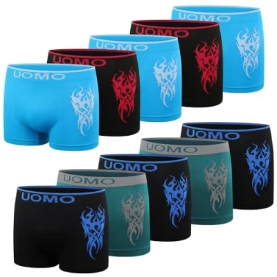 Abbildung von L&amp;K 10er Pack Jungen Boxershorts Herren bequem Mikrofaser Skorpion Tattoosmotiv ab 7 Jahre alt Retroshorts ohne störende Seitennähte 1601 FM 152/158