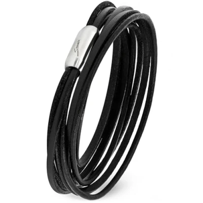 Abbildung von Simaru Designer Lederarmband Made in Germany, Wickelarmband für Herren &amp; Damen aus pflanzlich gegerbtem Leder mit Edelstahl Magnetverschluss (schwarz (Größe XL))