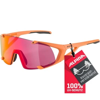 Abbildung von ALPINA HAWKEYE S Q LITE Verspiegelte, Kontrastverstärkende &amp; Beschlagfreie Sport Fahrradbrille Mit 100% UV Schutz Für Erwachsene, peach matt, One Size