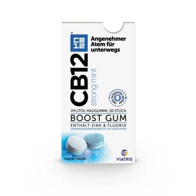 Abbildung von CB12 Boost Kaugummi Strong Mint sofortige Frische unterwegs, verhindert Mundgeruch, zuckerfrei, frischer Minzgeschmack 10 Stück
