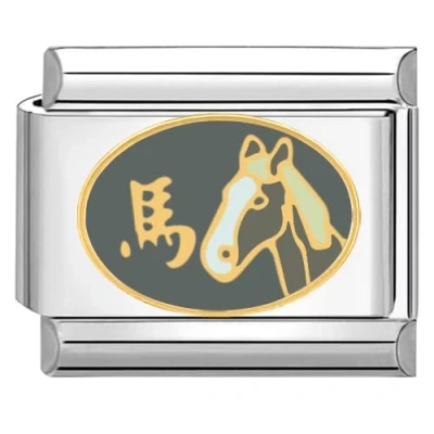 Abbildung von Quiges 9mm Italian Style Charm Modell Edelstahl chinesisches Horoskop Pferd für Italien Armbänder