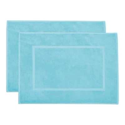 Abbildung von ZOLLNER 2er Set Badematten in 50x70 cm saugstarke und Flauschige Badvorleger aus Baumwolle bis 60C waschbar für Fußbodenheizung geeignet blau Hotelqualität