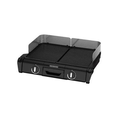 Abbildung von Tefal BBQ Family Elektrischer Tischgrill, 2 getrennte Grillflächen, Thermostate, antihaftbeschichtete Alu Druckguss Grillplatten, spülmaschinengeeignet, extra tiefe Rillen, Schwarz/Silber, TG800N10