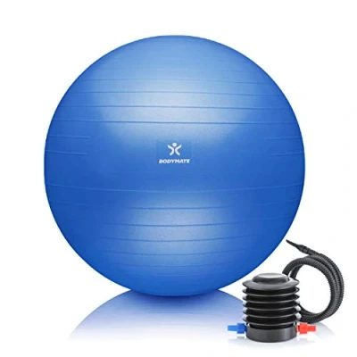 Abbildung von BODYMATE Gymnastikball Sitzball Trainingsball mit GRATIS E Book inkl. Luft Pumpe, Ball für Fitness, Yoga, Gymnastik, Core Training, starken Rücken als Büro Stuhl ICY Blue 75cm