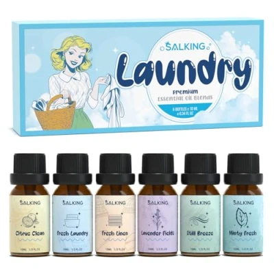Abbildung von SALKING Wäscherei Ätherische Öle Set, Aromatherapie Duftöl GeschenkSet, Duftöle für Diffuser, 6x10 ml Zitrussauber, Frische Wäsche, Bettwäsche, Lavendelfelder, Brise, Minzig frisch 1
