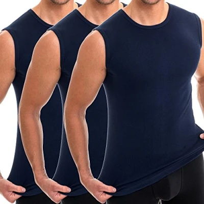 Abbildung von HERMKO 3040 3er Pack Herren Tank Top Unterhemd mit Rundhals Ausschnitt aus 100% Bio Baumwolle, Größe:D 8 = EU XXL, Farbe:Marine