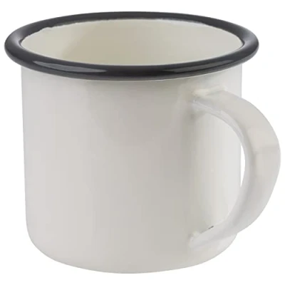 Abbildung von APS 98668 Henkelbecher 2er Set EMAILLE für 0,35 Liter, emaillierts Stahlblech, Farbe: cremeweiß mit grauem Rand