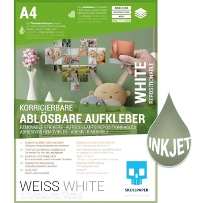 Abbildung von SKULLPAPER® Ablösbare Aufkleber Folie Bedruckbar, Beschreibbar, Bemalbar, Bestempelbar für Inkjet Tintenstrahldrucker (A4 10 Blatt)