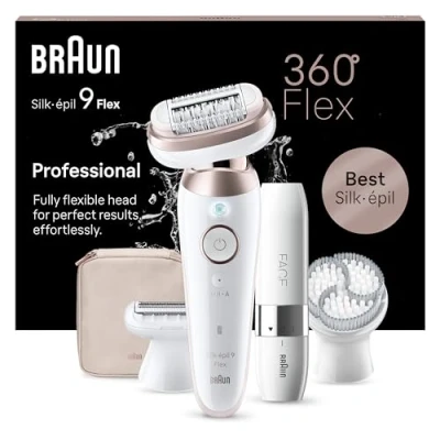 Abbildung von Braun Silk épil 9 Flex, Epilierer Damen / Haarentferner für langanhaltende Haarentfernung, Mini Rasierer, Peelingaufsätze, 306 3D, Weiß/Rosa Titan