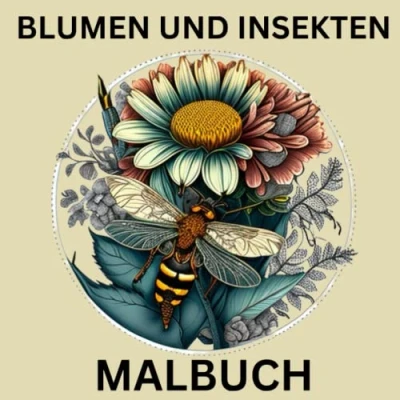 Abbildung von Blumen und Insekten, Malbuch: Entdecke die Schönheit der Natur: Ein Malbuch für Erwachsene mit Insekten.