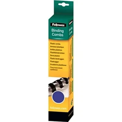 Abbildung von Fellowes Binderücken für Plastikbindung, 10 mm Durchmesser, 21 Ringe, A4 Dokumente, blau, Packung mit 25 Stück