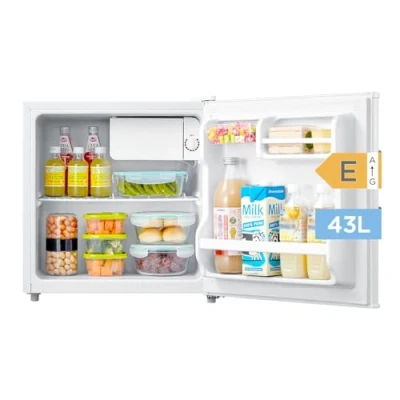 Abbildung von Comfee RCD50WH2(E) Mini Kühlschrank / 43L Kühlbox mit Eisfach/Kühlschrank Klein für Zimmer &amp; Büro/Schnelle Kühlung in der Chiller Box/Temperaturregelung/Verstellbare Füße 80 kWh/Jahr/Weiß