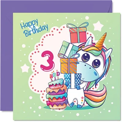 Abbildung von Geburtstagskarte zum 3. Geburtstag Mädchen magische Einhorn Karte 3 Jahre altes Geburtstagskarten sie 145 mm x Grußkarten Tochter Nichte Enkelin Kinder