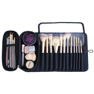 Abbildung von ONEGenug Make up Pinsel Tasche Kosmetiktasche mit 12 Bürstenhalter Reise Schminktasche Kulturbeutel Makeup Bag Schwarz