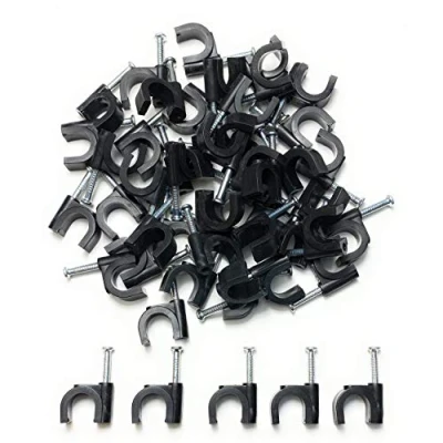 Abbildung von 50 Stück Kabelschellen, Schwarze Nagelschelle, Kabelhalter Mit Eingestecktem Nagel, 10mm