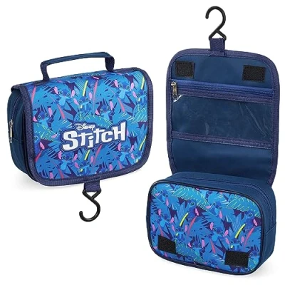 Abbildung von Disney Minnie Maus und Lilo Stitch Kulturbeutel Kinder Kosmetiktasche Groß mit Durchsichtige Tasche Mädchen (Blau Stitch)