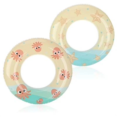 Abbildung von com four® 2X Schwimmreifen zum Baden Schwimmring für Badespaß Wasserring aufblasbar Schwimmhilfe (02 Stück Ø 61 cm bunt)