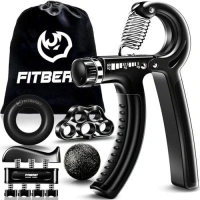 Abbildung von FitBeast Handtrainer Fingertrainer, Griffkraft Trainingsset 5er Pack, Verstellbarer Grip, Finger Trainingsgerät, Handgelenk Trainer, Trainingsring &amp; Stressabbau Griffkugel, Schwarz