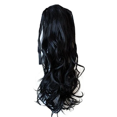 Abbildung von CAISHA 50cm Haarteil Ponytail Zopf Haarverlängerung Mit 2 Bändern Pferdeschwanz Lockig Schwarz HC9 1