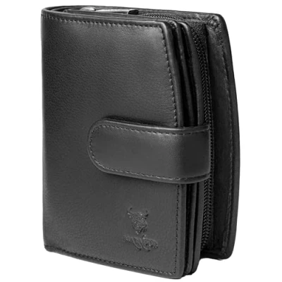 Abbildung von MATADOR Valencia Geldbörse Damen Schwarz Mittelgroß mit edler Geschenk Box Leder Portemonnaie Portmonee RFID Geldbeutel