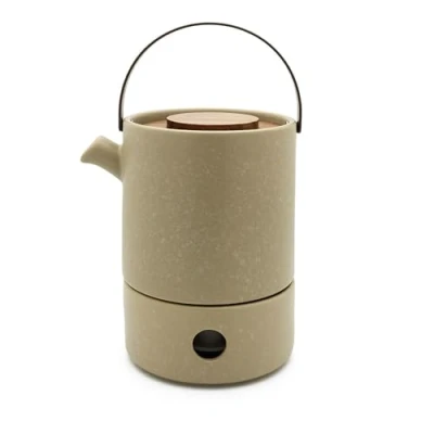 Abbildung von Bredemeijer große Steingut Teekanne 1.2 Liter beige 2 teiliges Kannen Set aus Keramik mit Teewärmer für 1 Teelicht &amp; Tee Filter