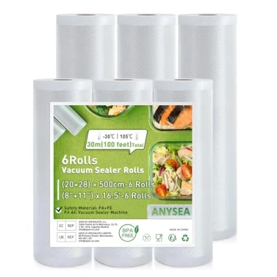 Abbildung von Anysea Vakuumierbeutel Vakuumierfolie Vakuumbeutel Lebensmittel：6 Rollen BPA frei, 20/28x500cm, Profi Einschweißfolie für Vakuumiergeräte und Sous Vide