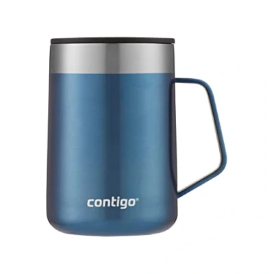 Abbildung von Contigo Streeterville Desk Mug, isolierter Thermobecher mit Henkel aus Edelstahl, Coffee to go Becher Deckel, hält Kaffee und Tee bis zu 5 Stunden warm, ideal fürs Büro Zuhause, 420 ml, Blue