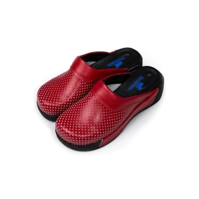 Abbildung von Terlik Sabo Keilsohle ST024 Leder Clogs Mules Hausschuhe Sabot Schuhe, Damen, Rot schwarz, EU 39