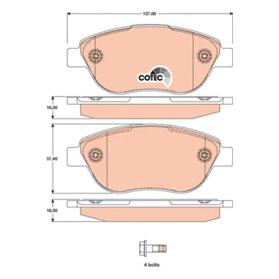 Abbildung von TRW COTEC GDB1750 Bremsbelagsatz nicht für Verschleißwarnanzeiger vorbereitet mit Bremssattelschrauben Zubehör FIAT: 500 Hatchback