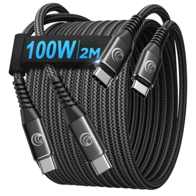 Abbildung von USB C auf Kabel [2Stück 2M+2M] 100W/5A Schnellladekabel Nylon Ladekabel USBC für iPhone 16 15 Pro Max, Samsung S24 S23 S22 S21, iPad Pro, MacBook Pro/Air, Pixel