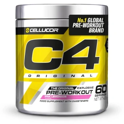 Abbildung von C4 Original Pre Workout Booster Getränkepulver für Energy Drink 150 mg Koffein + Beta Alanin Kreatin Monohydrat (Pinke Limonade, 60 Portionen)