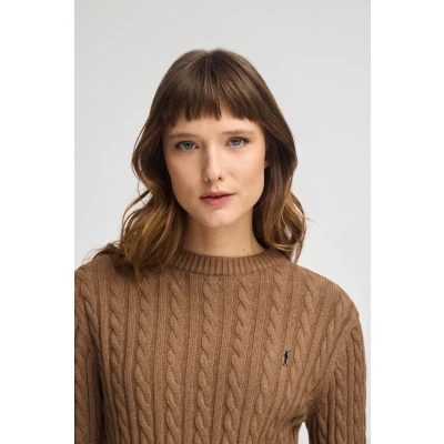 Abbildung von Polo Club Damen Pullover Camel Meliert Mit Rundhalskragen Aus Wollgemisch Gesticktem Rigby Go Logo M
