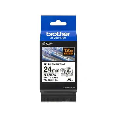 Abbildung von Brother Original TZe SL251 selbstlaminierendes Schriftband schwarz auf weiß 24 mm breit, 8 m lang