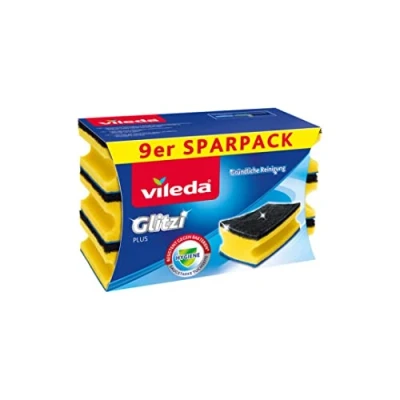 Abbildung von Vileda Glitzi Plus Topfreiniger, Spülschwamm für die Küche, Schwamm mit antibakterieller Wirkung, saugstark, 9 stück (1er Pack), Blau