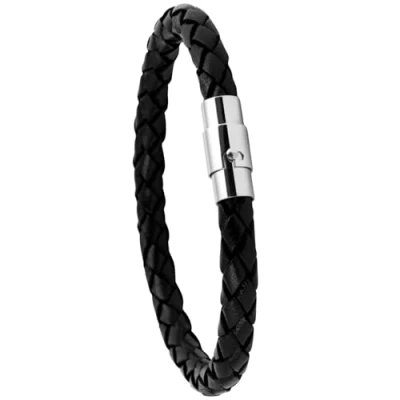 Abbildung von Simaru Handgeflochtene Echtlederarmband für Damen &amp; Herren mit Magnetverschluss (23cm XXL, Schwarz)