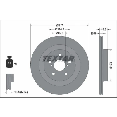 Abbildung von TEXTAR 92343103 Bremsscheibe 317 18 05/07 114,3 innenbelüftet beschichtet ohne Radbefestigungsbolzen, Radnabe TOYOTA: RAV4 V