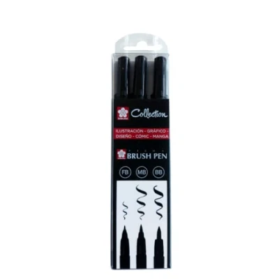 Abbildung von SAKURA PIGMA BRUSH PEN SET 3 MARKERS FB MB BB, Schwarz