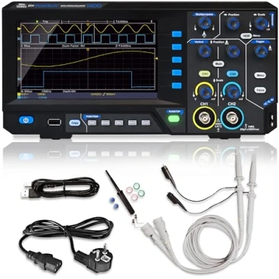 Abbildung von PeakTech 1400 Kompaktes Digitales Oszilloskop 2 Kanal Oscilloscope 5 MHz Bandbreite schnelle 100 MS/s Sampling Rate USB Anschluss, inklusive PC Software, XY Darstellung &amp; Zoom Schwarz