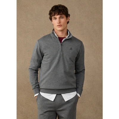 Abbildung von Hackett London für Herren. HM5800195 Sweatshirt aus Baumwolle mit Reißverschluss und grauem Logo (XL), Lässig
