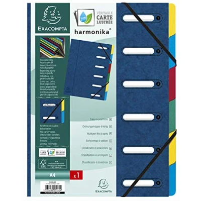 Abbildung von Exacompta 55062E Premium Ordnungsmappe Harmonika. Aus extra starkem Colorspan Karton DIN A4 6 Fächer und 2 Gummizüge mit Indexfenster dehnbarem Rücken Register Mappe blau