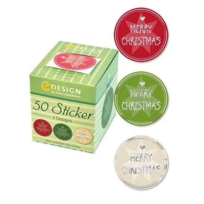 Abbildung von AVERY Zweckform Art. 56828 Aufkleber Weihnachten (Weihnachtssticker, Papiersticker mit Silberprägung 38 mm im Spender, Merry Christmas, Glückwunsch, Geschenk, Sticker auf Rolle) 50 Stück