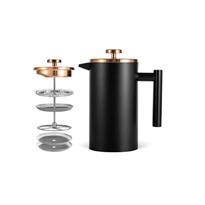Abbildung von MaxMiuly Kaffeebereiter French Press 0,35 Liter Klein Kaffeezubereiter Doppelwandig Edelstahl Französische Kaffeepresse inikl. Ersatzfilter 350ml, 2 Tassen, Schwarz