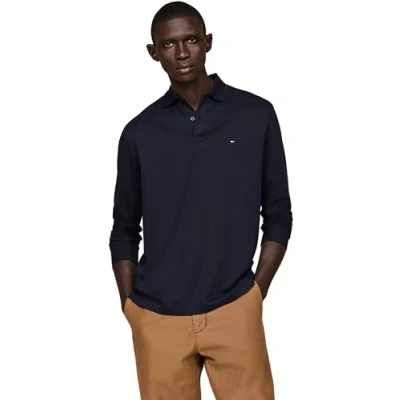 Abbildung von Tommy Hilfiger Herren Poloshirt Langarm Liquid Cotton Regular Fit, Blau (Desert Sky), 3XL