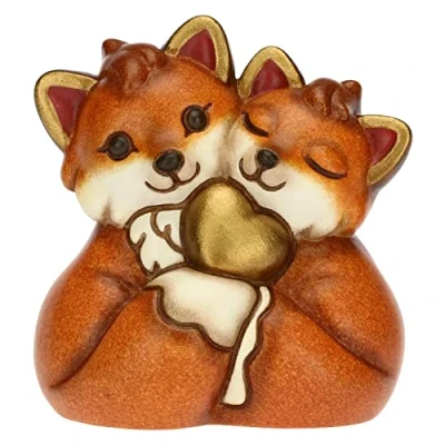 Abbildung von THUN, Handverziertes Gastgeschenk aus Keramik mit konischem Paar Fuchs und goldenem Herz, Symbol der Liebe, Linie Bonboniere, 4,7 x 3,5 5 cm H