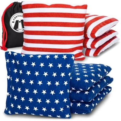 Abbildung von GoSports Cornhole Sitzsack Set, offizielle Verordnung (8 Allwettersäcke) Amerika Sterne und Streifen oder Rot Blau Wählen Sie Ihren Stil