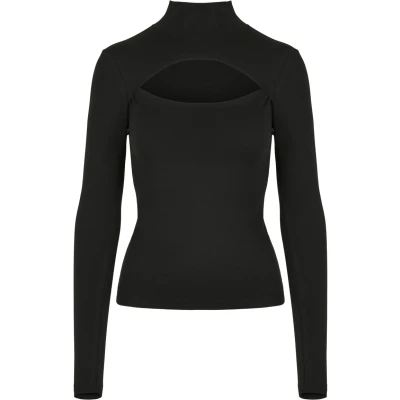 Abbildung von Urban Classics Damen Ladies Cut Out Turtleneck Longsleeve T Shirt, Black, L